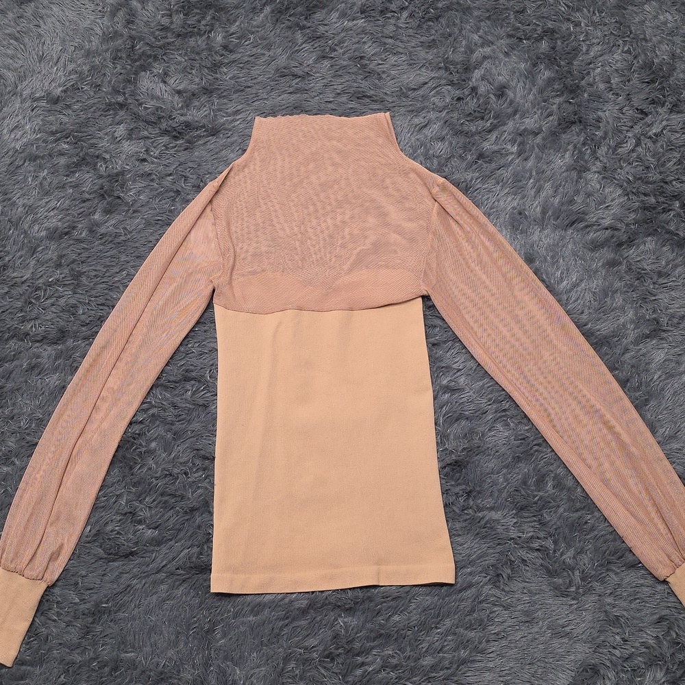 Free People- Tan Mesh Long Sleeve Top. Size XS-S. NWT - Picture 4 of 4